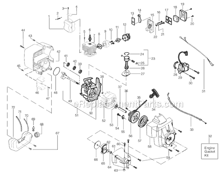 Page B Diagram and Parts List for BC2500LE Type 1 Weed Eater Trimmer